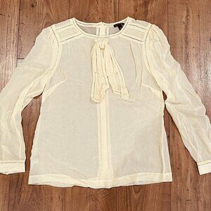 Ann‎ Taylor 100% Silk Blouse Womens S Long Sleeve Yellow Sheer Lightweight Bow